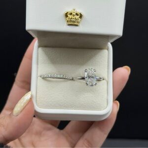 4ct center oval cut full Moissanite hidden halo eternity ring bridal set